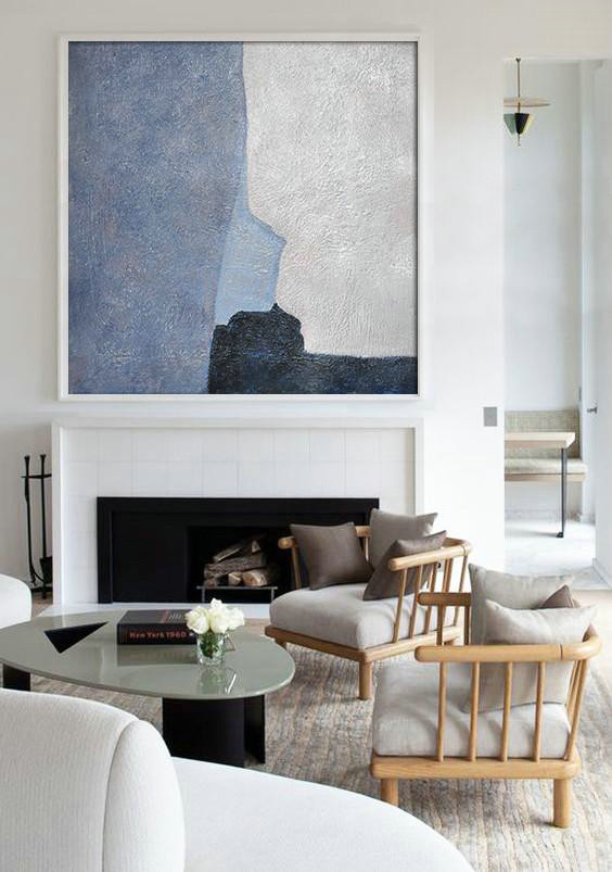 Large Abstract Painting Canvas Art,Oversized Abstract Landscape Painting,Contemporary Abstract Painting,Blue,Violet And Grey,White.etc